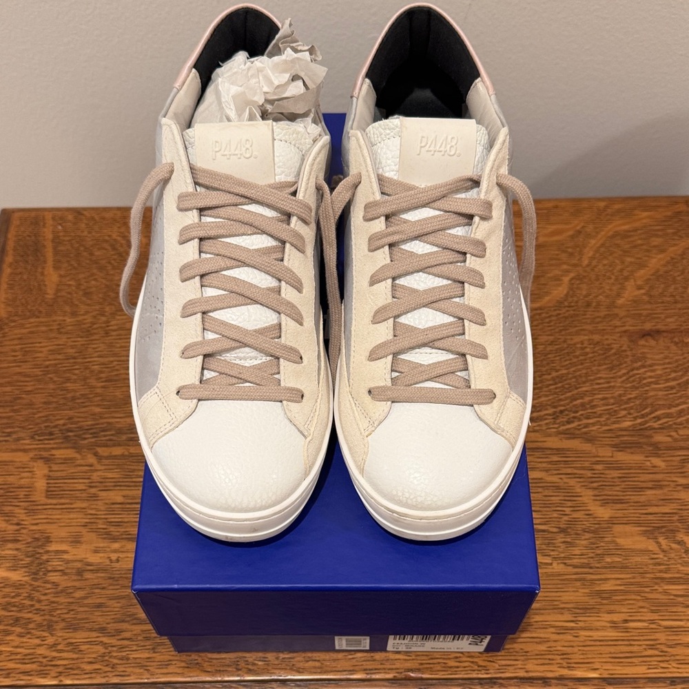 P448 Women’s White and Silver Shimmer Sneakers